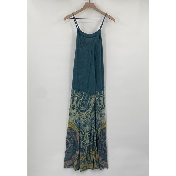 Free People Maxi Dress Drop Waisted A Line Sleeveless Boho Pattern Teal size XS - Picture 7 of 8